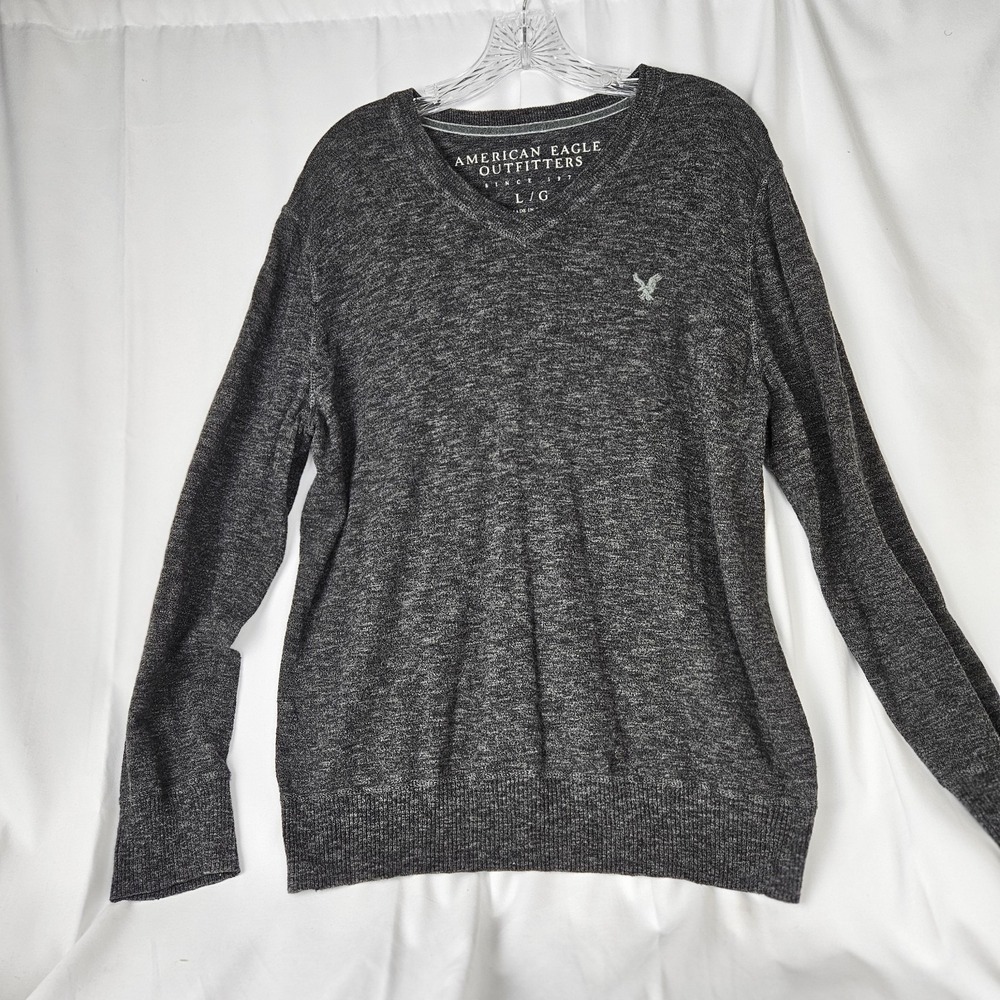 American Eagle Outfitters Gray V-Neck Cotton Sweater - Men's Size Large